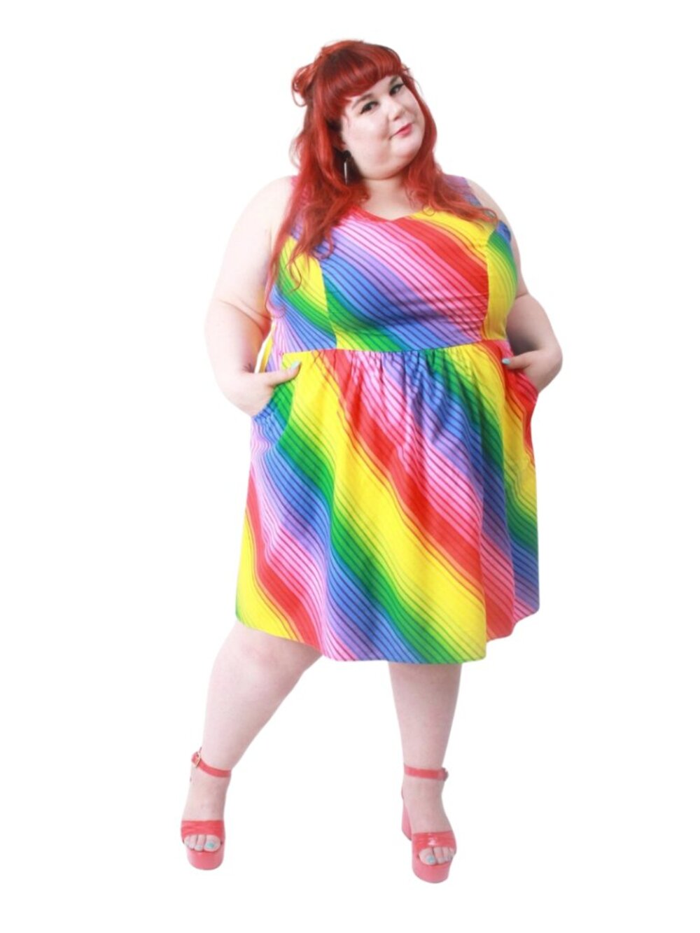 Retrolicious Rainbow Striped Sleeveless Fit and Flare Dress Size 3X